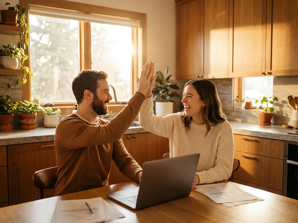 Happy couple celebrating mortgage approval